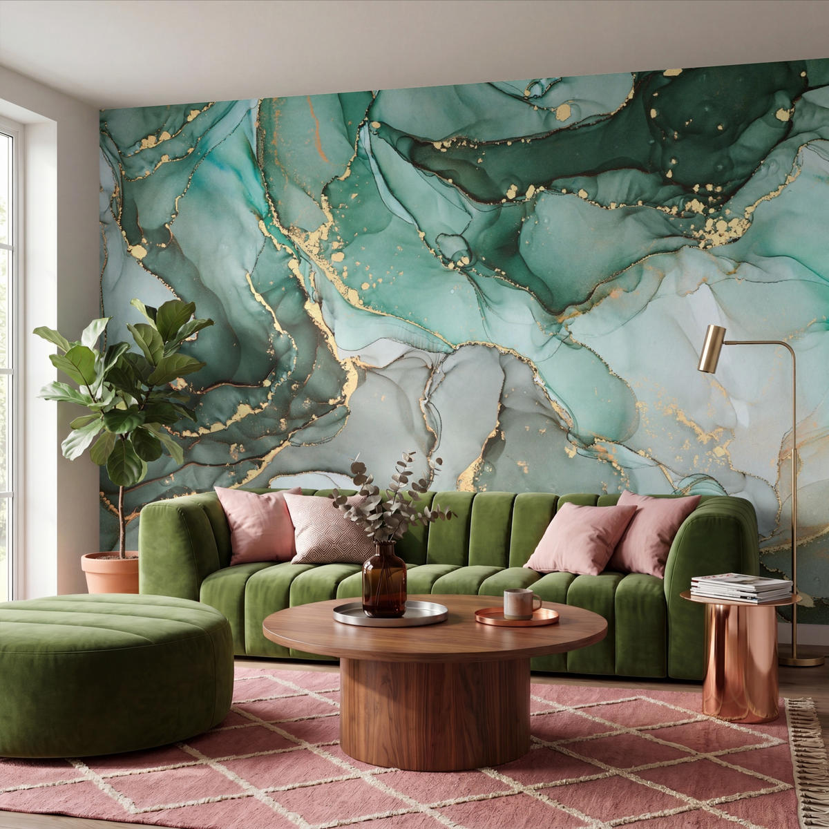 TAPETE - Gold - Marmor - Grün - Luxus - Marmoroptik - Grau - 400x260 cm - Grün, Papier (400/260cm) - OnlyWow