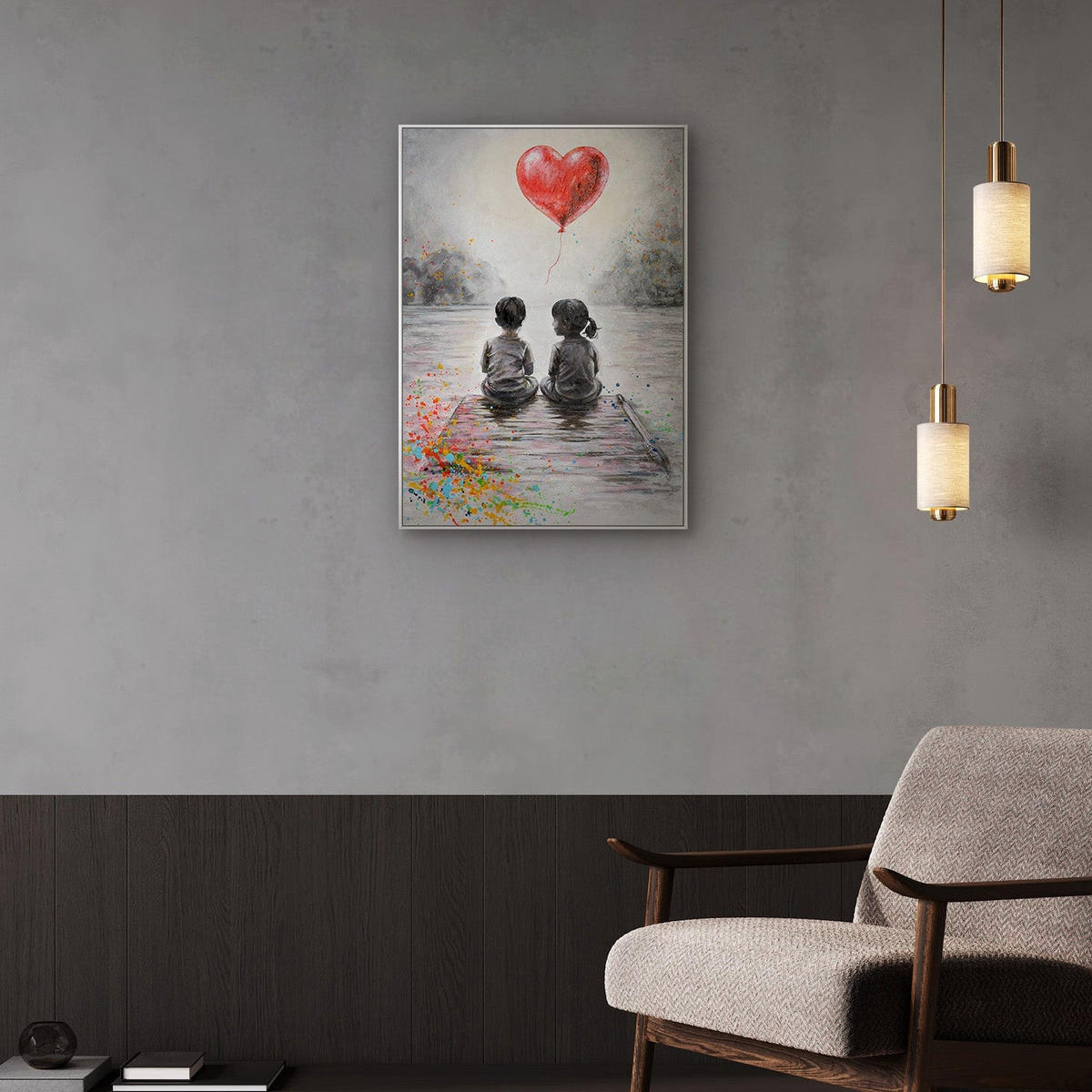 GEMÄLDE Zarte Liebe Schattenfugenrahmen Weiß 70x50 cm - Weiß, Holz (70/50cm) - YS-art gallery