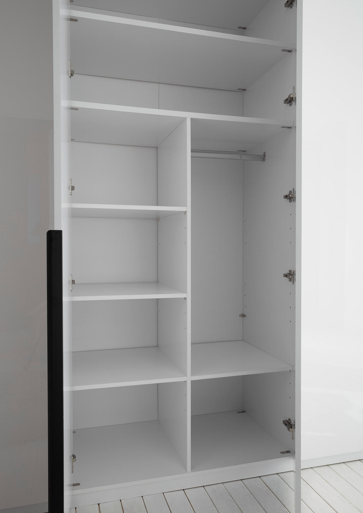 DREHTÜRENSCHRANK Camoleo mit Weiß Hochglanz 6 türiger Kleiderschrank mit Hoteleinteilung und Schubkästen - Weiß/Grau, Holzwerkstoff (302/225/58cm)