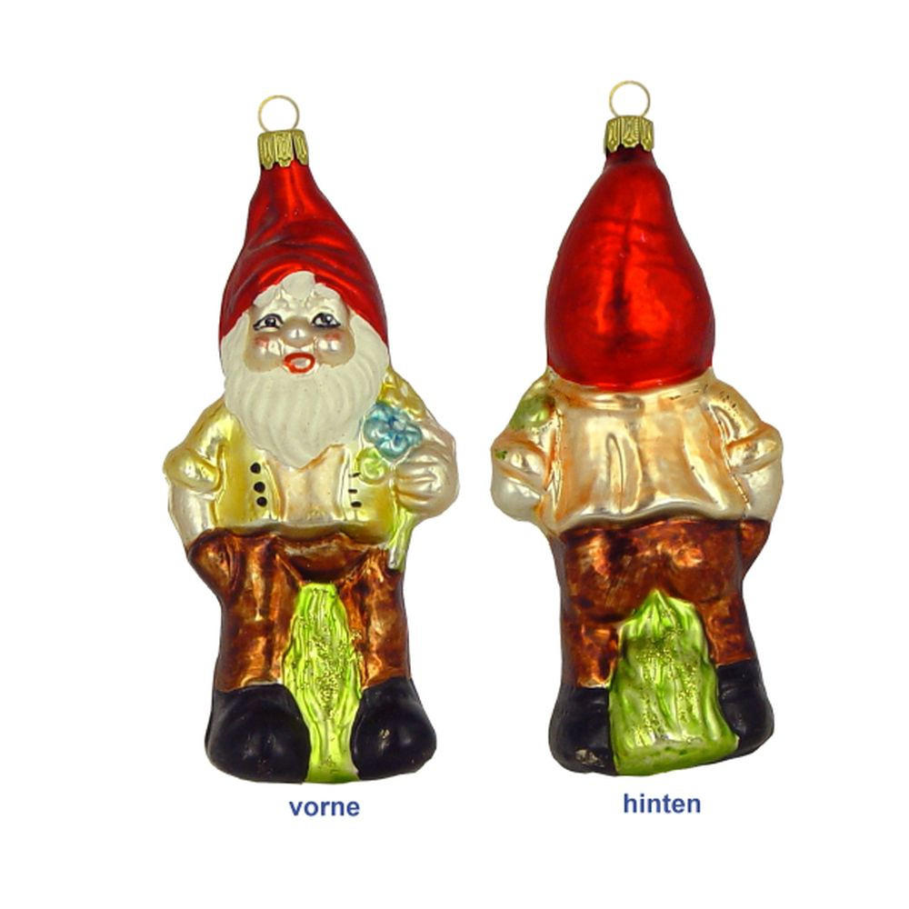 CHRISTBAUMSCHMUCK Zwerg mit Blumenstrauss 14 cm - Multicolor, Metall (0.1/14/0.1cm)