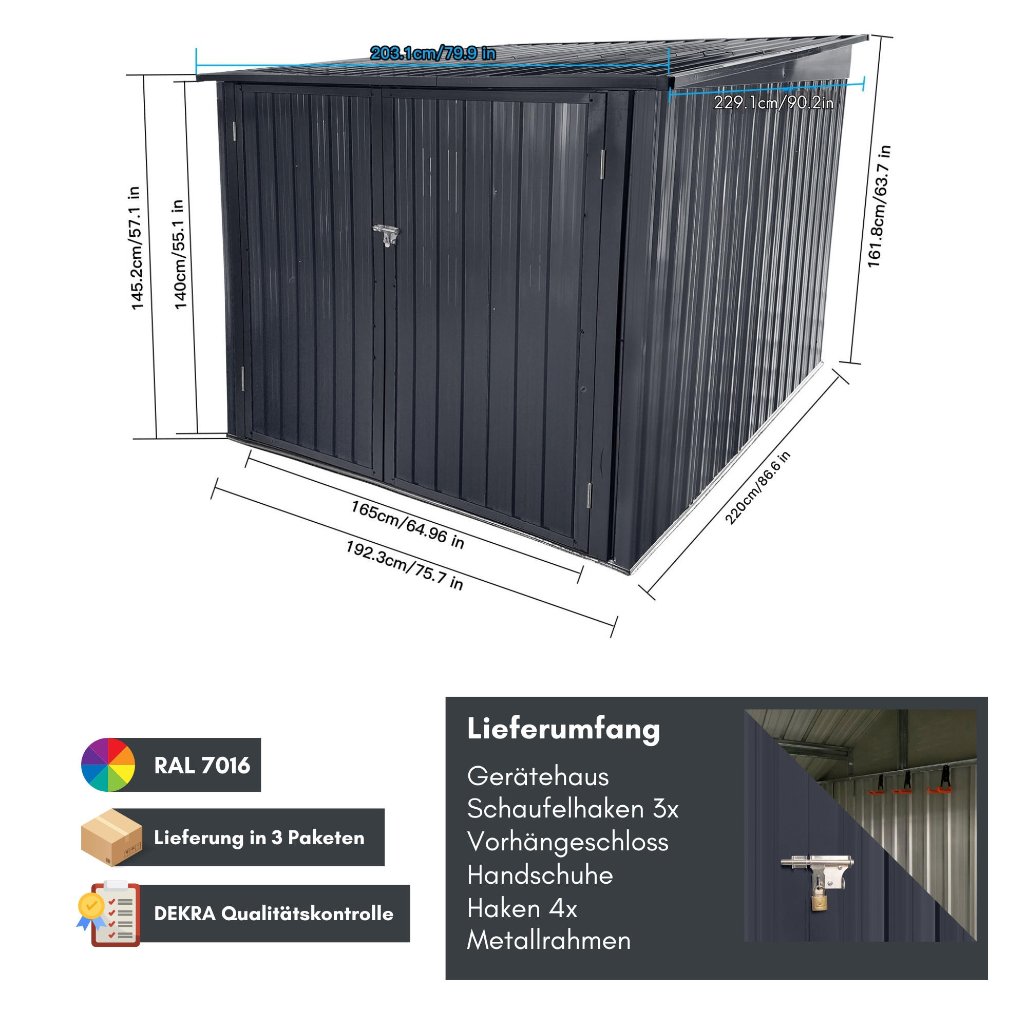 FAHRRADGARAGE 1er-Set - Anthrazit, Metall (192/162/220cm) - Albatros