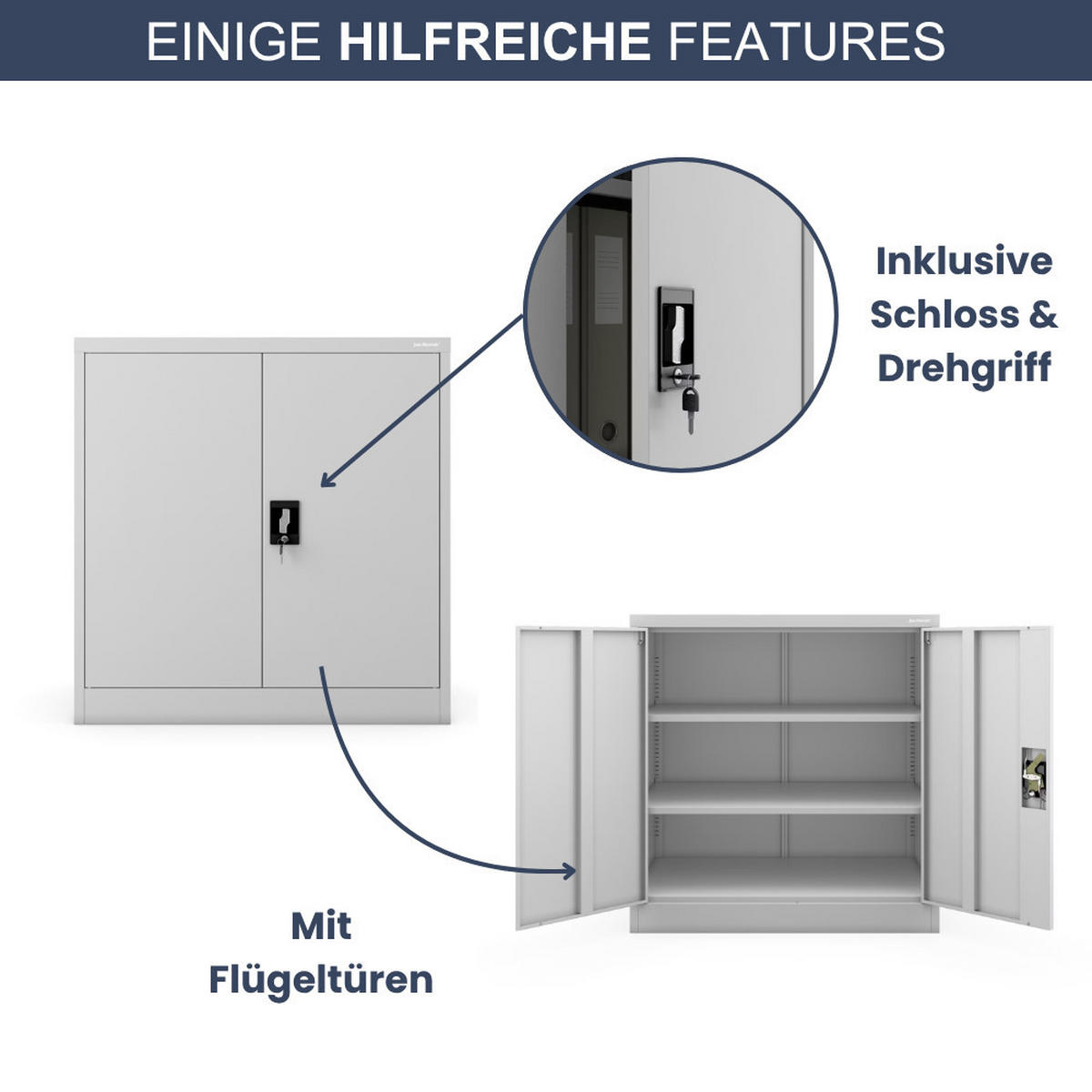 AKTENSCHRANK abschließbar KADO Flügeltüren 93x90x60cm Grau - Grau, Metall (93/90/60cm) - DELUKE