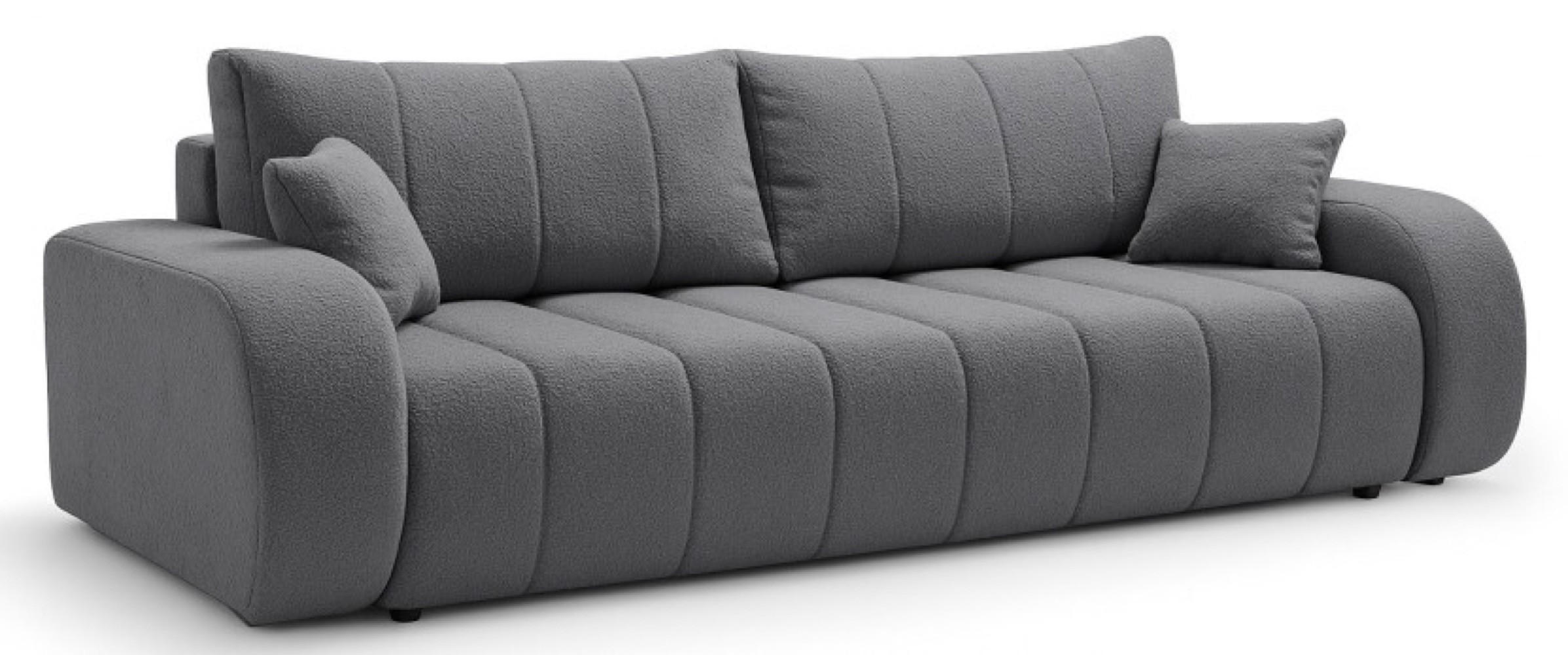 SOFA Grau ALOO Ausziehbar Mit Dekokissen Bezogen Mit Bouclé-Stoff - Grau, Textil (248/88/105cm) - Sepro Meble