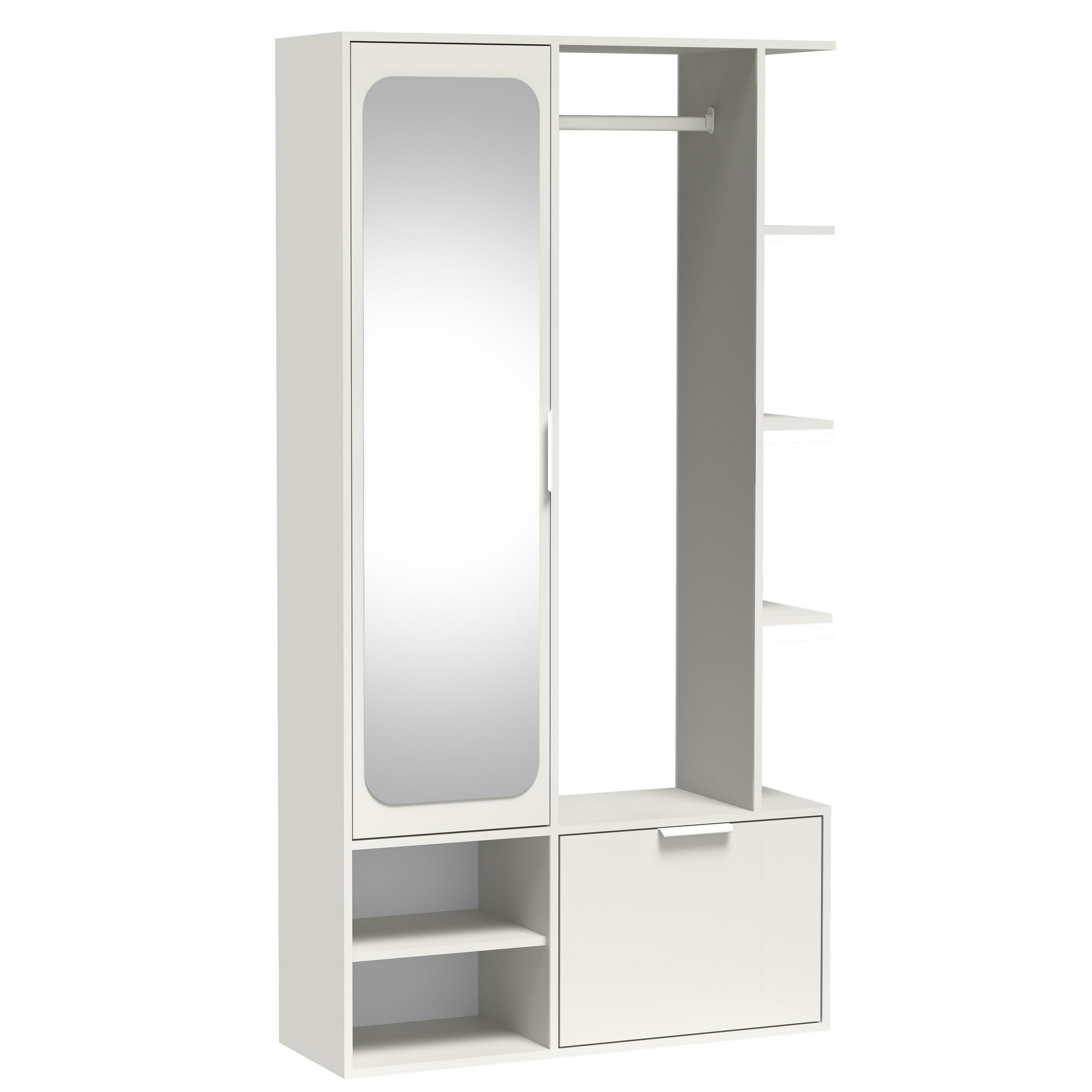 GARDEROBENSCHRANK Nemrut Weiß 100/189/33 cm – Modern, mit Spiegel und viel Stauraum - Weiß, Holzwerkstoff/Kunststoff (100/189.4/33cm) - AX Living