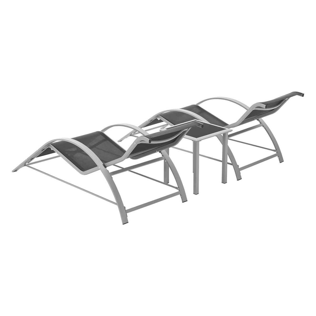 LOUNGE-SET 3 TLG. Binetto - Grau, Metall - [en.casa]