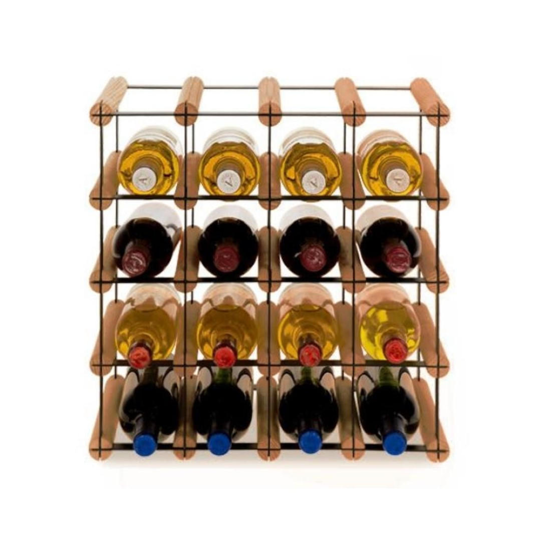 WEINREGAL Vinotega Mod Metal 42,5x42,5x24,5 cm 4x4 Flaschen Massives Kiefernholz Braun Geölt - Braun, Holz (42.5/42.5/24.5cm) - PROREGAL