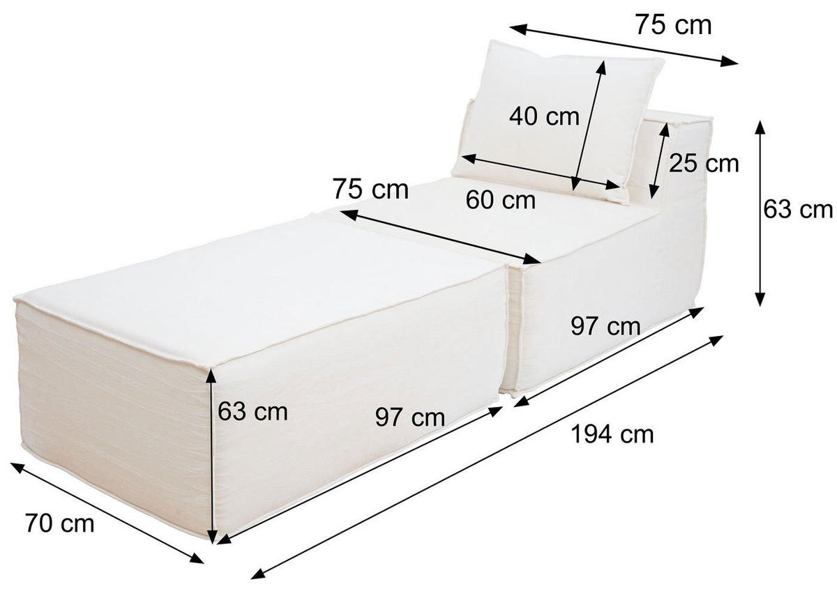 CHAISELONGUE Šedá - sivá, textil (75/63/194cm) - MCW
