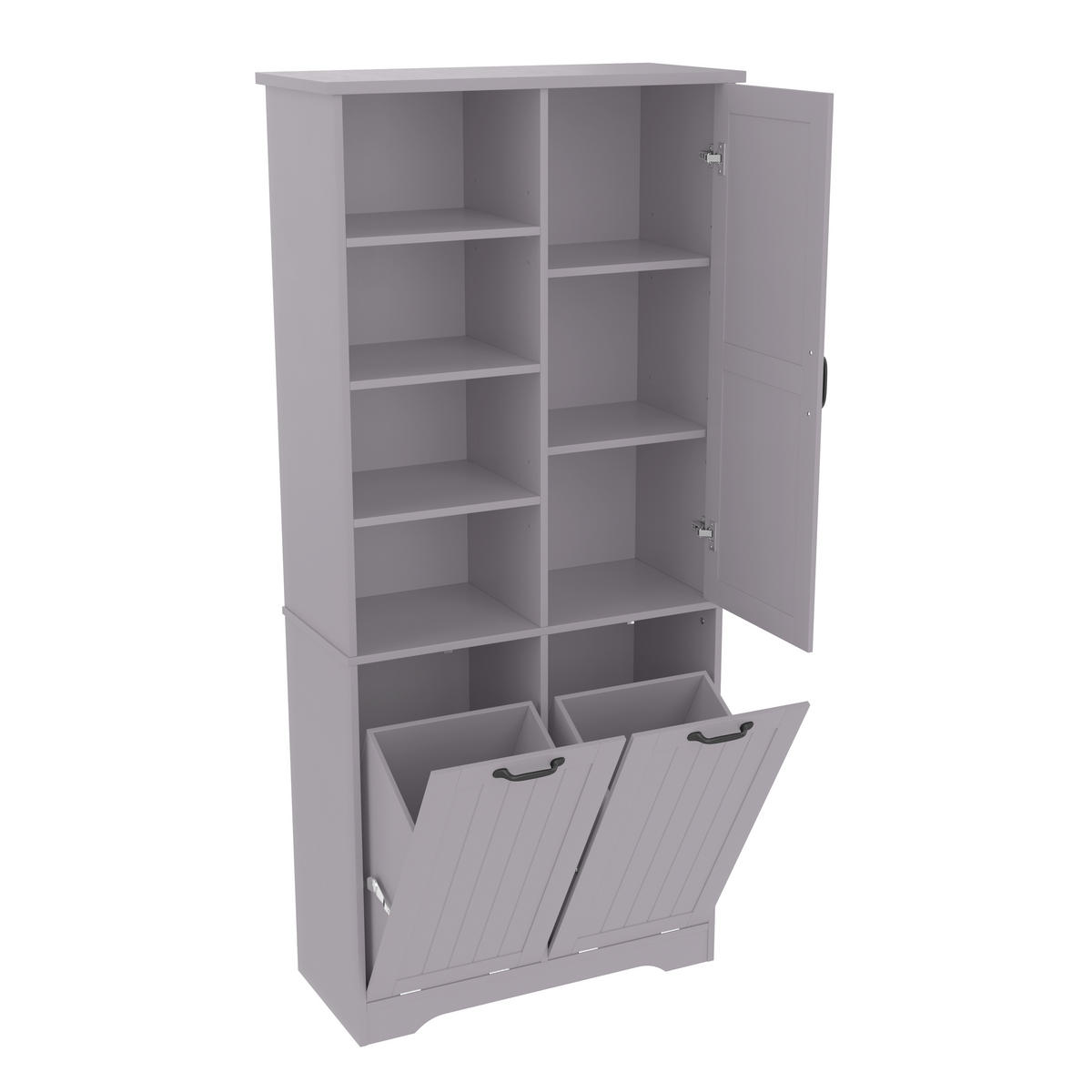 HOCHSCHRANK (Bad) Grau mit Doppel-Wäschekorb - Grau, Holzwerkstoff (78/172.7/35cm) - Urban Meuble