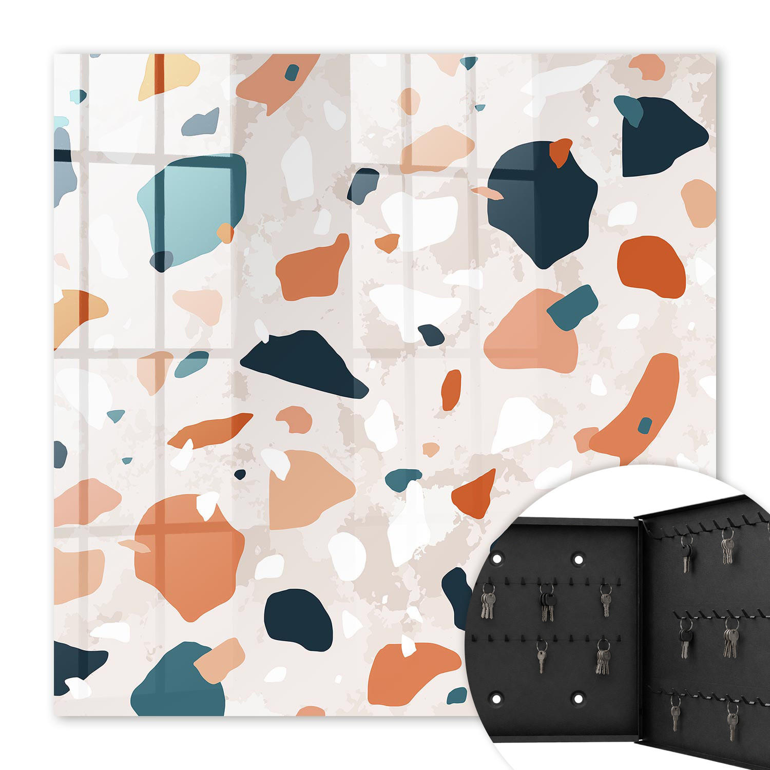 SCHLÜSSELBOX Schwarz 30x30 cm- Türöffnung nach rechts - Farbenfrohes Chaos - Orange, Metall (30/30/5cm) - TULUP