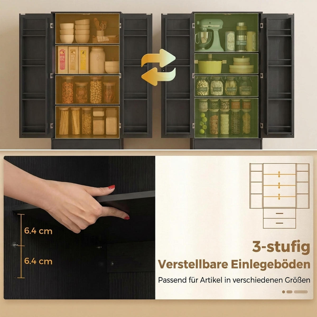 KÜCHENSCHRANK Spanplatte Schwarz - Silberfarben/Schwarz, Holzwerkstoff/Metall (40/159/60cm) - HOMCOM