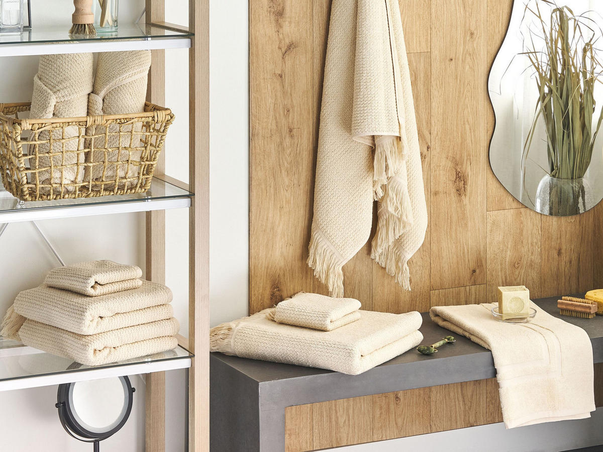 BADEHANDTUCH 9-teilig Beige Atiu - Beige, Textil (70/140cm) - Beliani