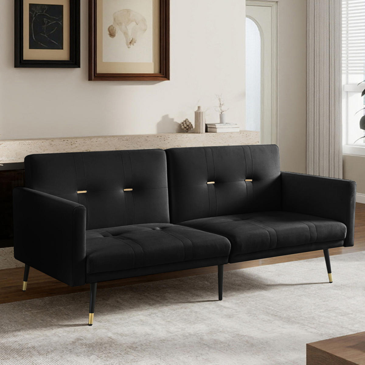 SCHLAFSOFA aus Samt mit 5-fach verstellbaren Rückenlehnen Schwarz - Schwarz, Textil (89/70/164cm) - Modenvie