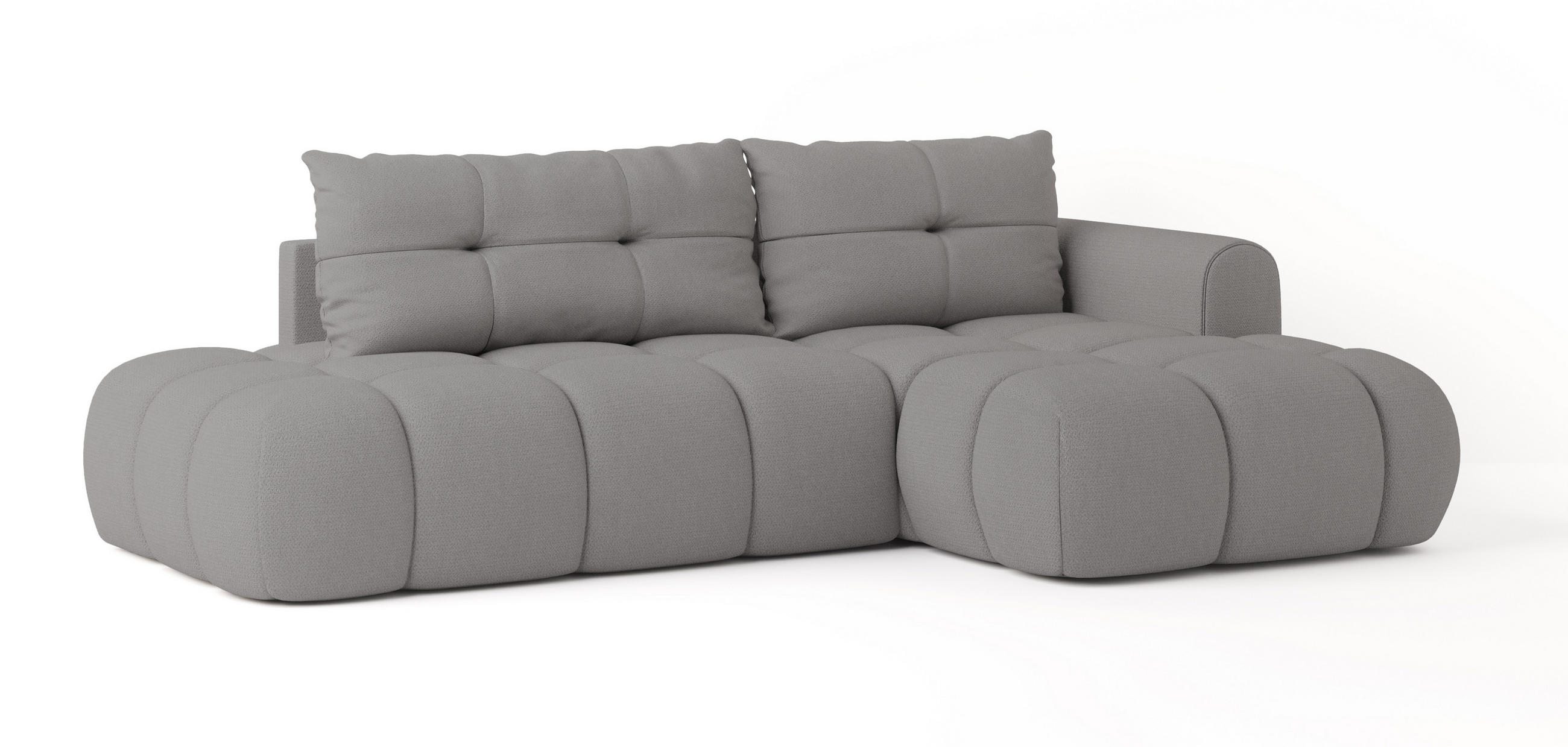ECKSOFA FLUMA R-S Grau Geflochtener Stoff mit Schlaffunktion - Grau, Holz (274/165cm) - MASSENO