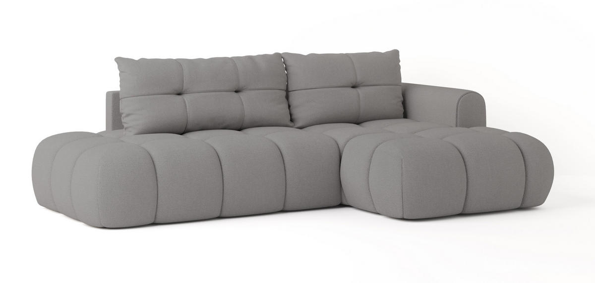 ECKSOFA FLUMA R-S Grau Geflochtener Stoff mit Schlaffunktion - Grau, Holz (274/165cm) - MASSENO