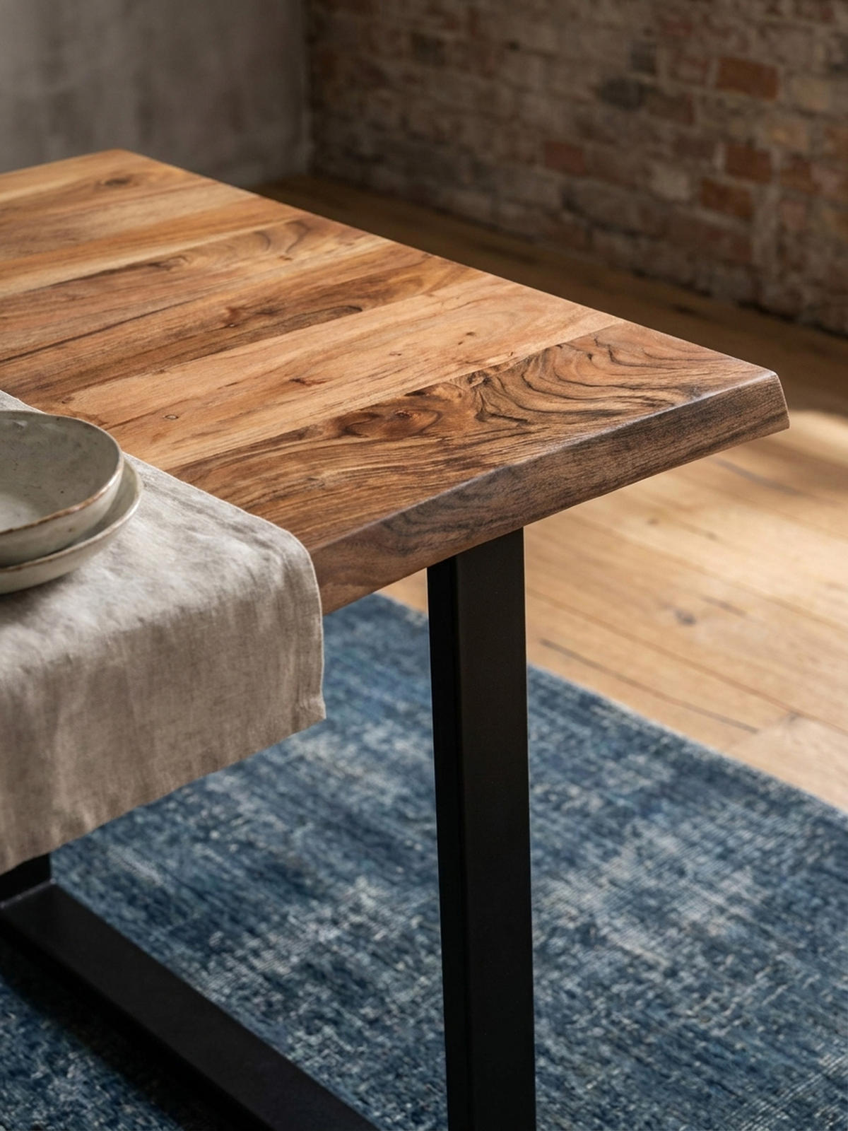 ESSTISCH Massivholz Baumkante Schwarz Metall Handgefertigt TARN, Goldbraun-Schwarz 200x100x76 cm - Schwarz/Braun, Holz (100/200/76cm) - KADIMA DESIGN
