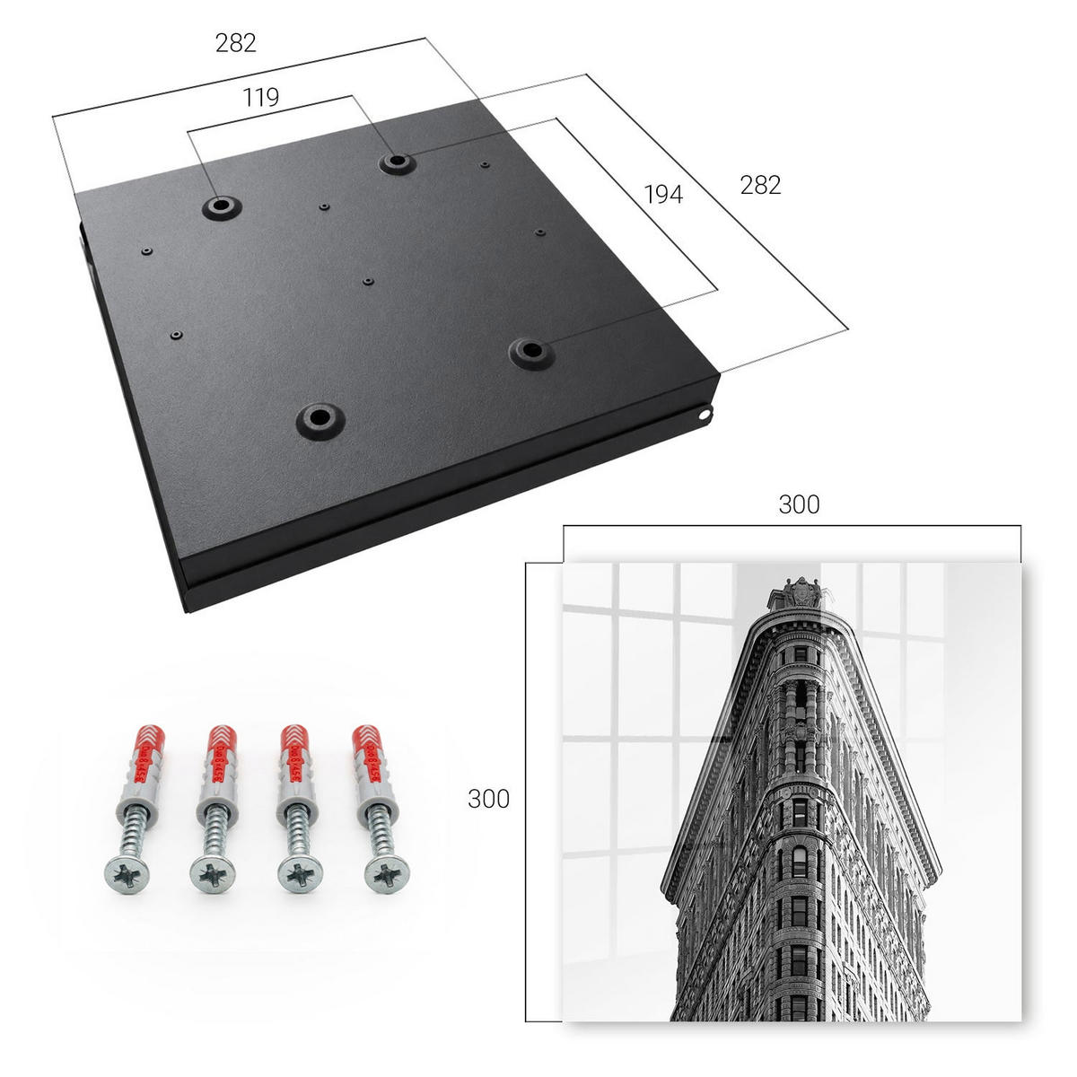 SCHLÜSSELBOX Schwarz 30x30 cm- Türöffnung nach rechts - Hohe Architektur - Grau, Metall (30/30/5cm) - TULUP
