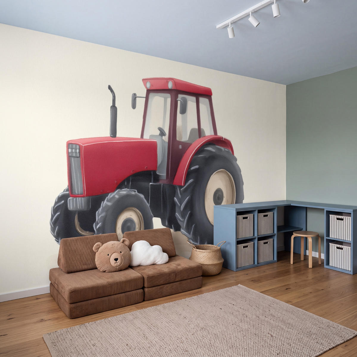 KINDERTAPETE - Traktor - Minimalistisch - Illustration - Rot - 400x220 cm - Rot, Papier (400/220cm) - OnlyWow