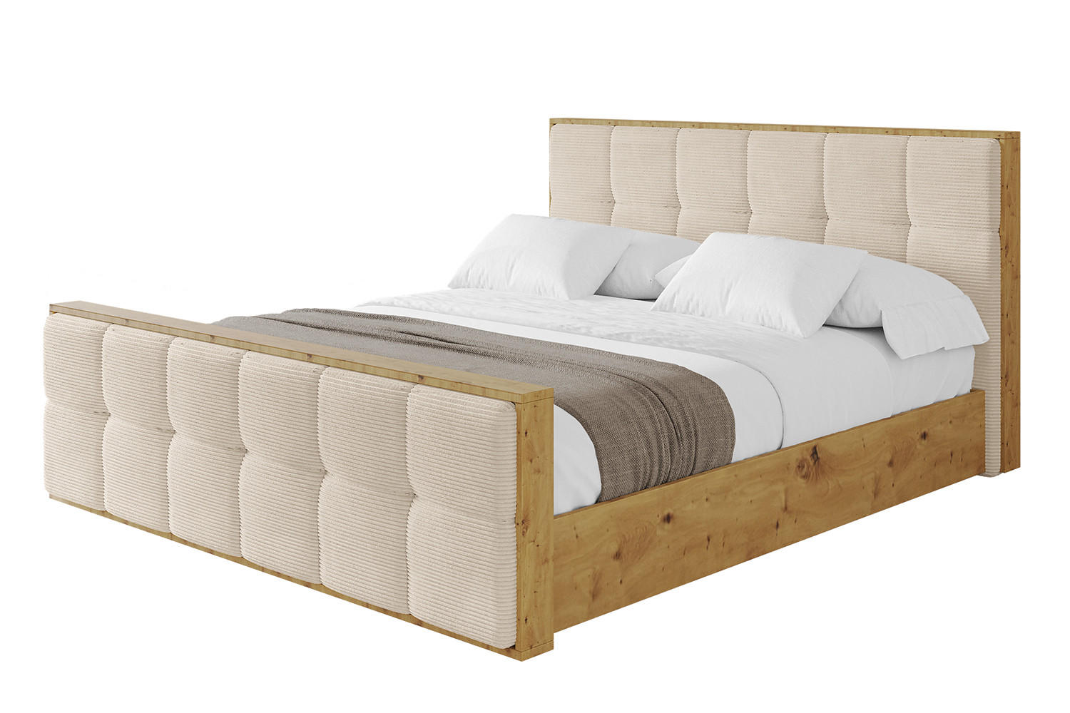 POLSTERBETT mit Bettkasten, Fußteil und Lattenrost, Boxbett ohne Matratze - ENZO7-Z 120x200 Beige - Creme, Holzwerkstoff/Textil (120/200cm) - ALTDECOR