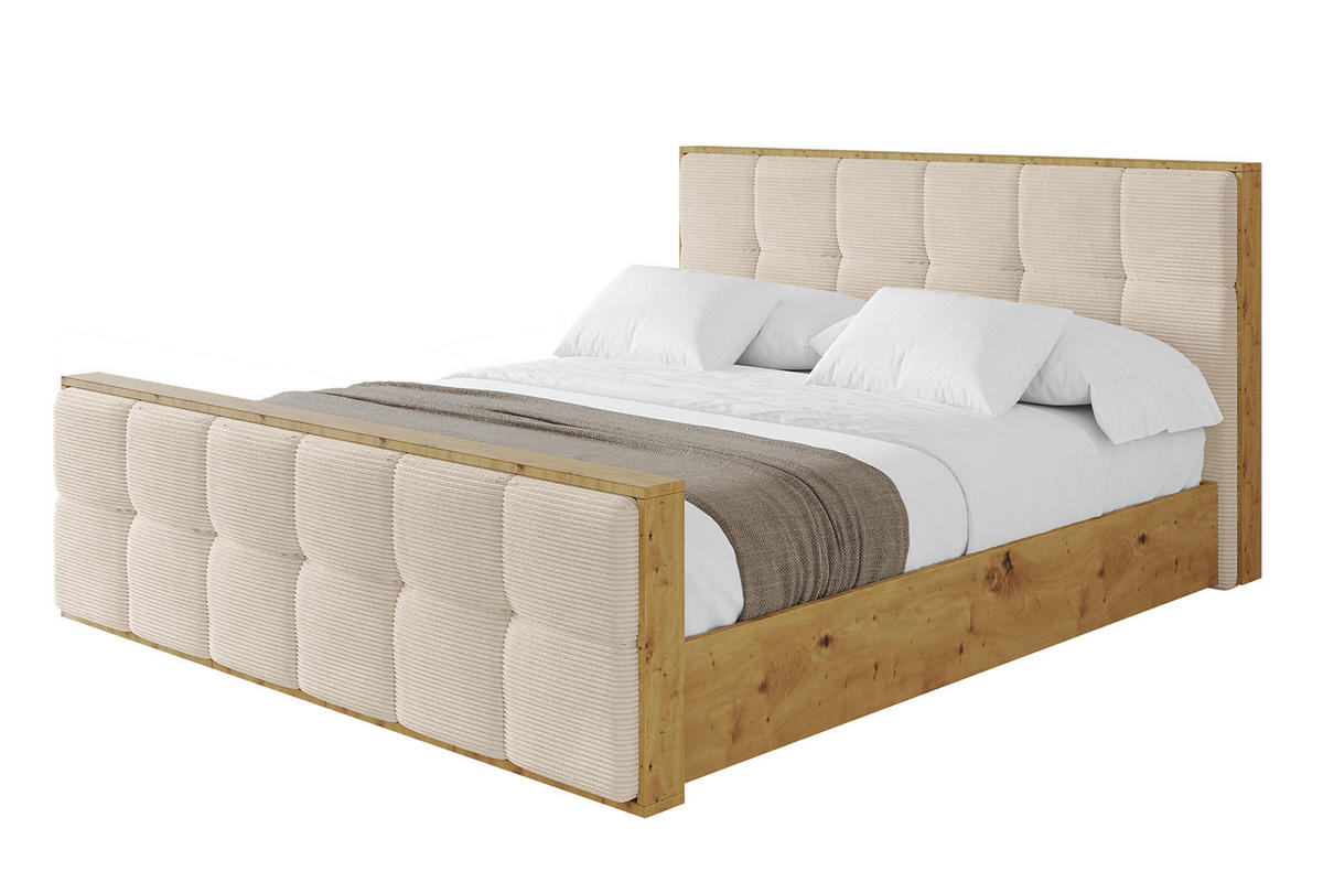 POLSTERBETT mit Bettkasten, Fußteil und Lattenrost, Boxbett ohne Matratze - ENZO7-Z 120x200 Beige - Creme, Holzwerkstoff/Textil (120/200cm) - ALTDECOR