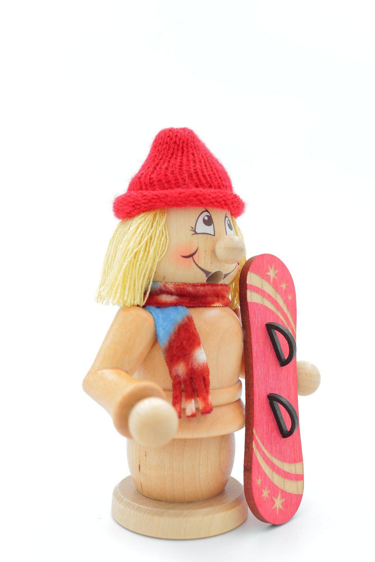 RAUCHFIGUR Wichtel Snowboarderin 15cm - Multicolor, Holz (9/15/0.1cm)