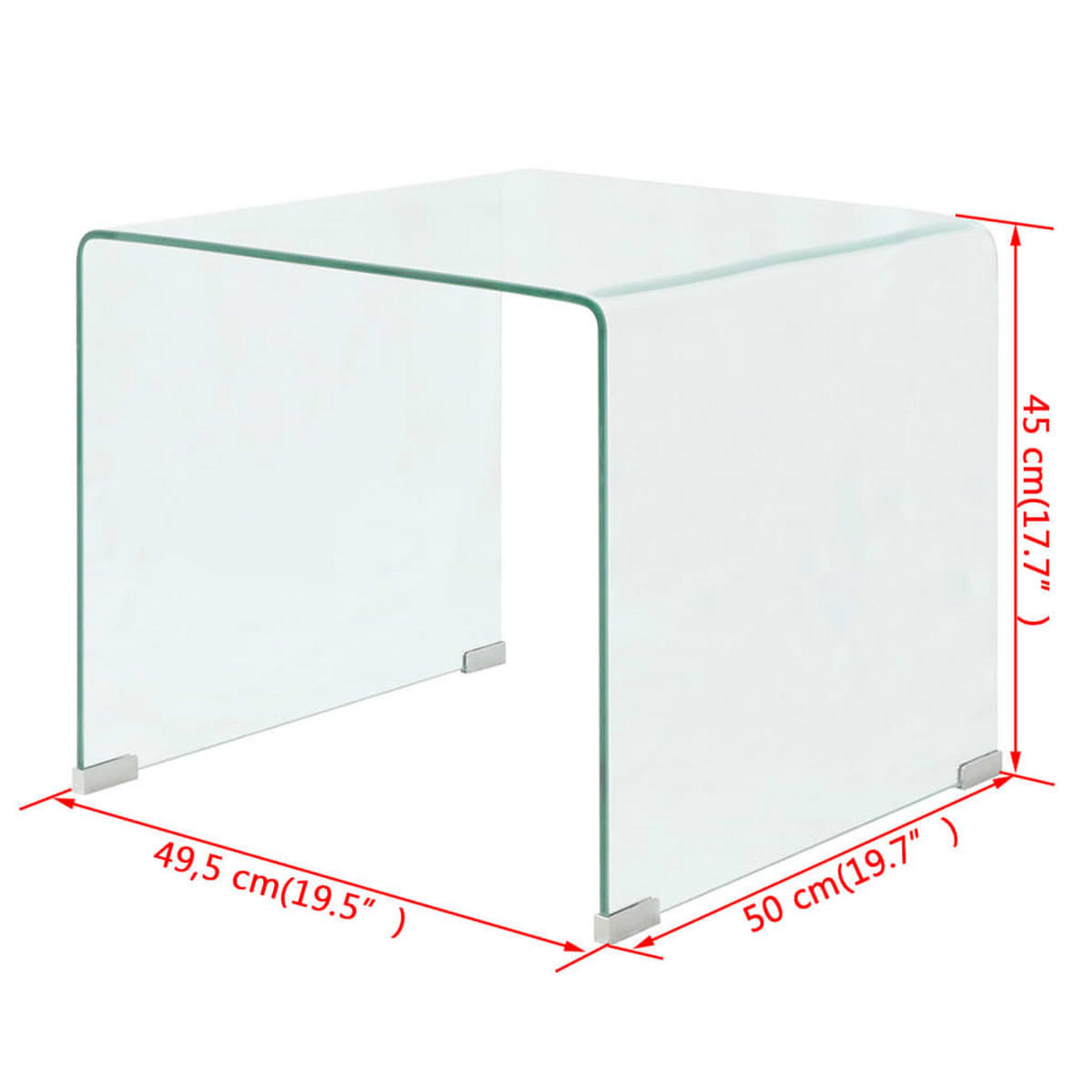 COUCHTISCH 49,5/50/45 cm aus Gehärtetem Glas Transparent U-Form - Transparent, Glas (50/49.5/45cm) - vidaXL