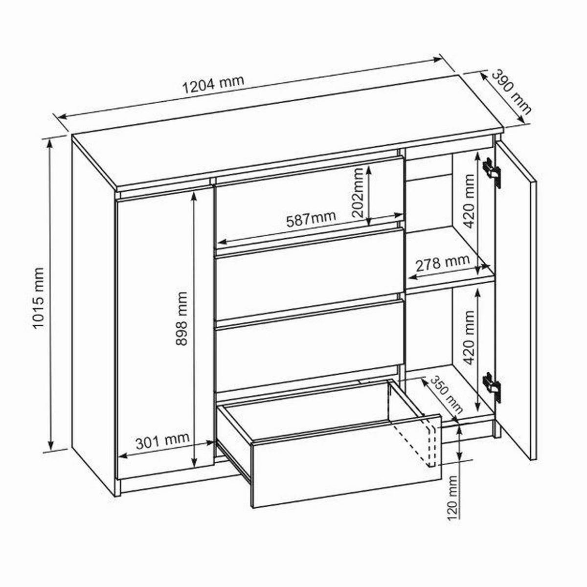 KOMMODE Lemon, mit 2 Türen und 4 Schubladen, 120 cm, Weiß matt - Weiß, Holzwerkstoff (120/101/39cm) - Beautysofa
