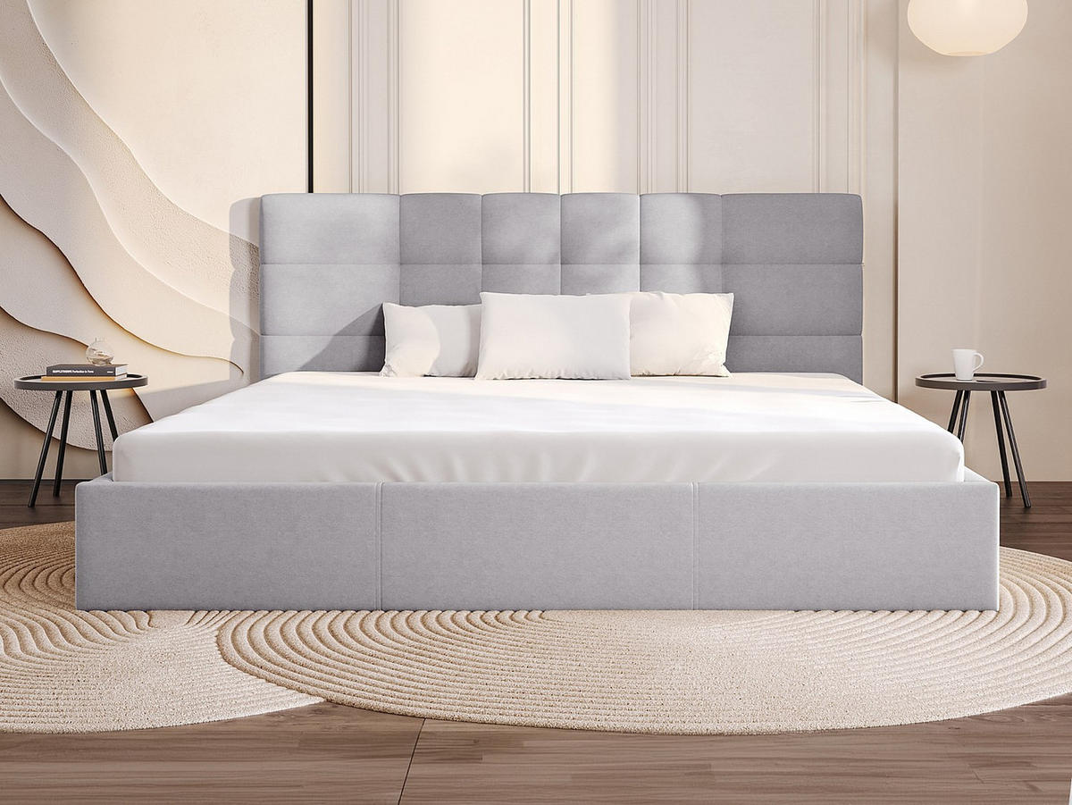 BETT mit Bettkasten - 2 Personen - Stoff - Hellgrau - - Hellgrau, Textil (200/200cm) - Vente-Unique