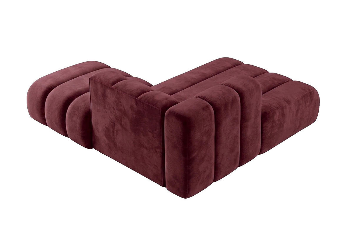 CHAISELONGUE Modulare Mit Hocker, Velvet-Stoff Riviera, Rotwein, Rechts, GRAND - Dunkelrot, Holz (204/179cm) - Kaiser Möbel