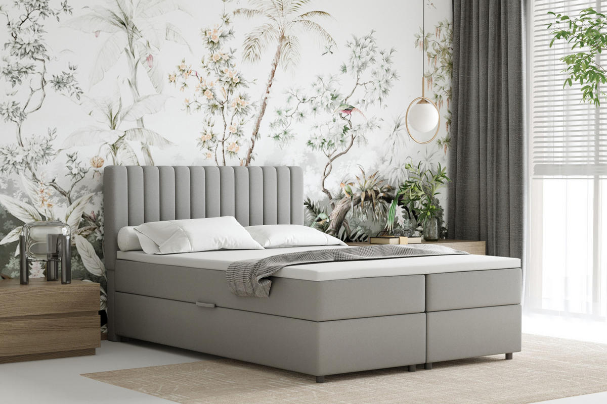 BOXBETT Everest grau 140 x 200 cm Doppelbett mit hochwertiger Bonell-Matratze und Topper - Hellgrau, Holz (140/200cm) - Panda Möbel