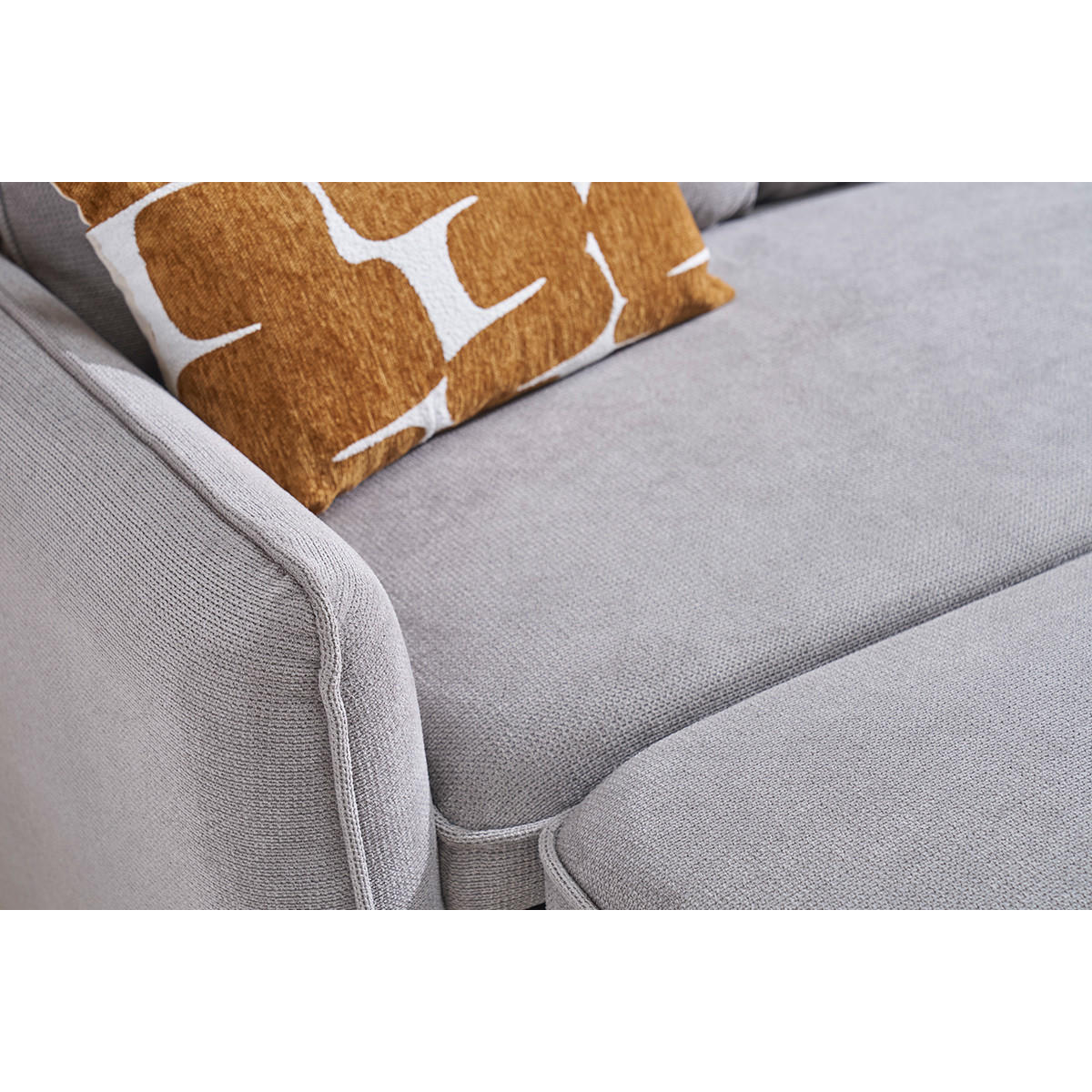 ECKSOFA mit Schlaffunktion und umkehrbarer Abstellfläche 3-Sitzer in grauem Samt-Effekt Stoff und hellem Holz ORSO - Grau, Textil (139.5/83/212cm) - Miliboo