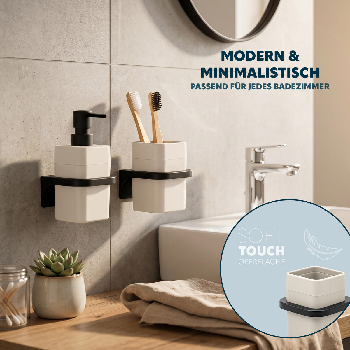 ZAHNPUTZBECHER SAVONA Softtouch, beige, eckig - Beige, Kunststoff (9/10.5/9cm) - bremermann