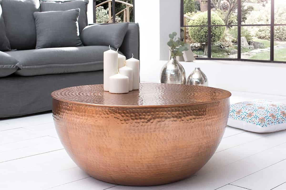 COUCHTISCH ORIENT II Aluminium rund Kupfer 60cm - Goldfarben/Kupferfarben, Metall (60/60/30cm) - riess-ambiente