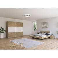 SCHLAFZIMMER Borba in Eiche und Weiß 4 teilig – mit Bettanlage 180x200cm, zwei Nachttisch und Schwebetürenschrank 218cm Breite - Braun, Holzwerkstoff (80/200/120cm)