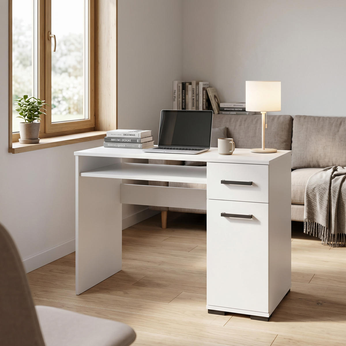 SCHREIBTISCH ALBANO 90x56x75 cm Bürotisch Computertisch, Weiß - Weiß, Holzwerkstoff (56/90/75cm) - MASSENO