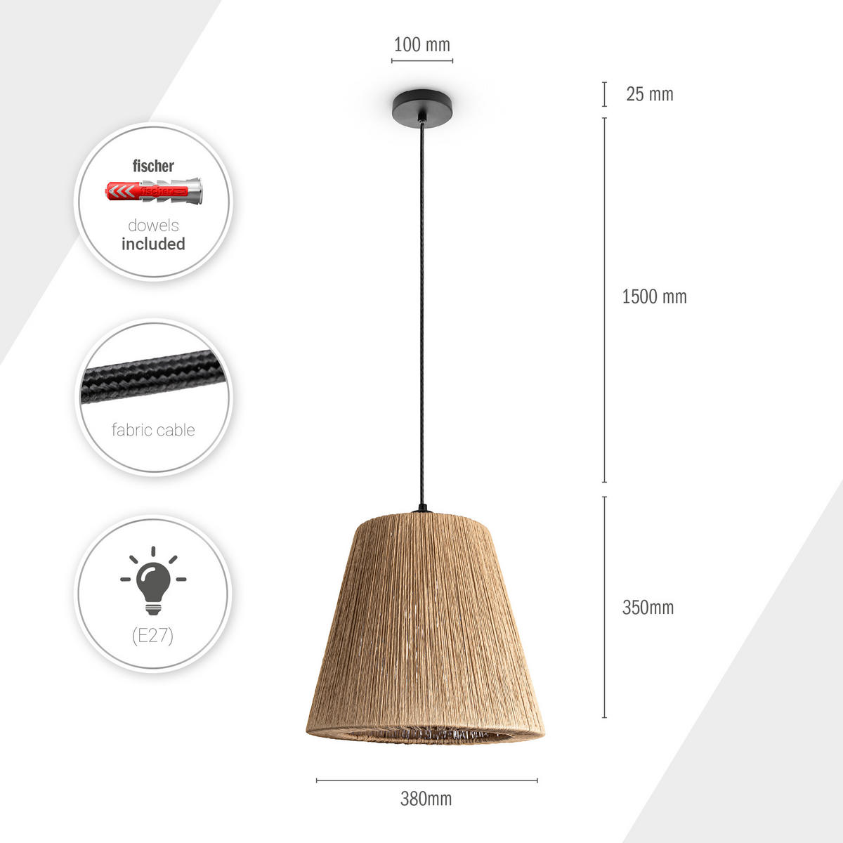 PENDELLEUCHTE Vorgu - Beige/Schwarz, Metall (38/38/35cm) - Paco Home