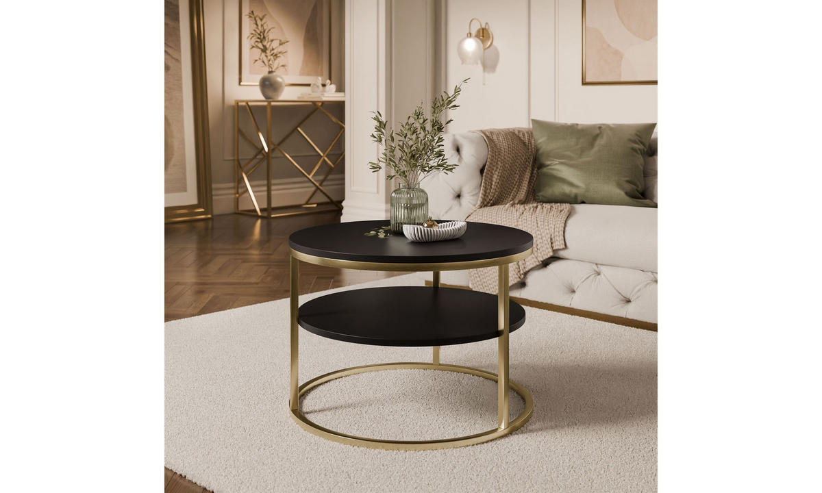 COUCHTISCH CIRI SLIM MAT Ø60/41 cm gebürstetes Gold / schwarz matt - Goldfarben/Schwarz, Holzwerkstoff/Metall (60/60/41cm) - Lookway