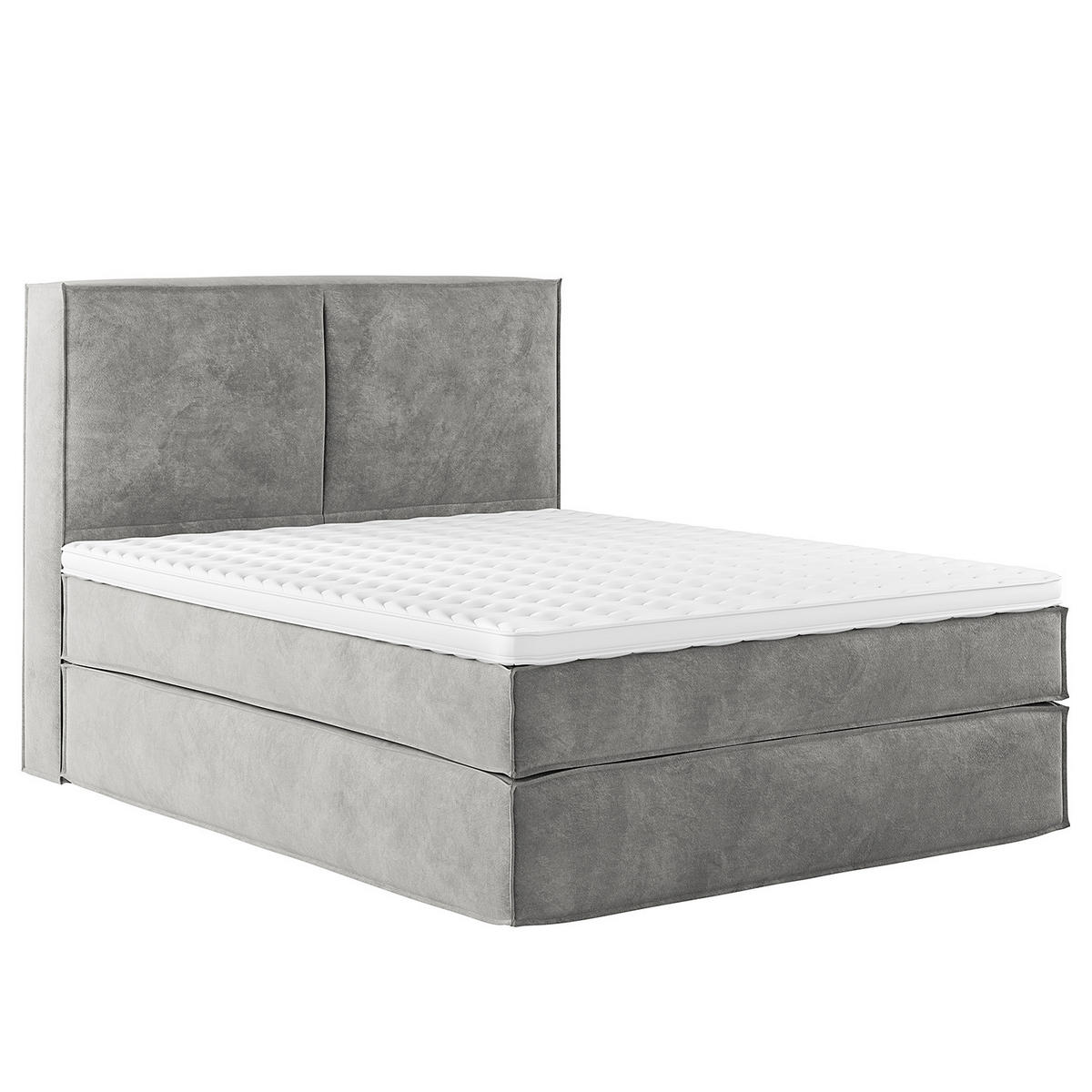 BOXSPRINGBETT mit Kopfteil - Premium - Hellgrau, Textil (140/200cm) - home24
