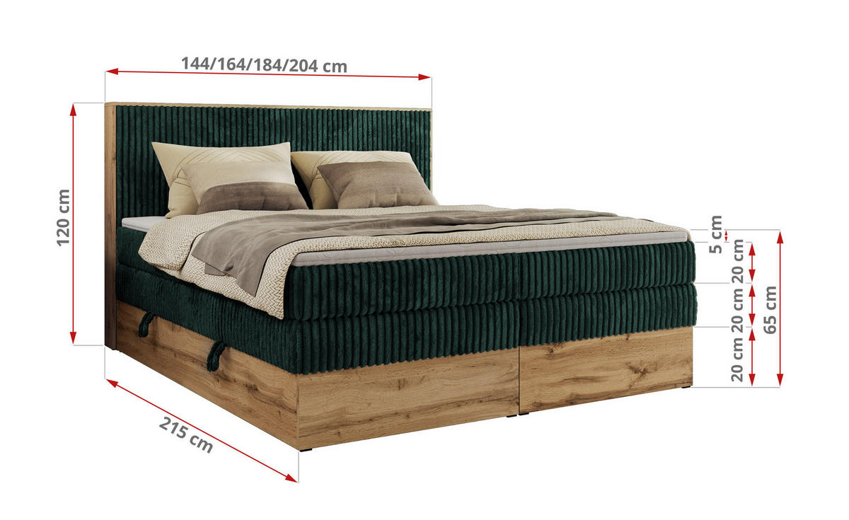 BOXBETT WOOD CLASSIC KING 160/200 - Dunkelgrün Cord - H3 - Dunkelgrün, Textil (160/200cm) - MKS