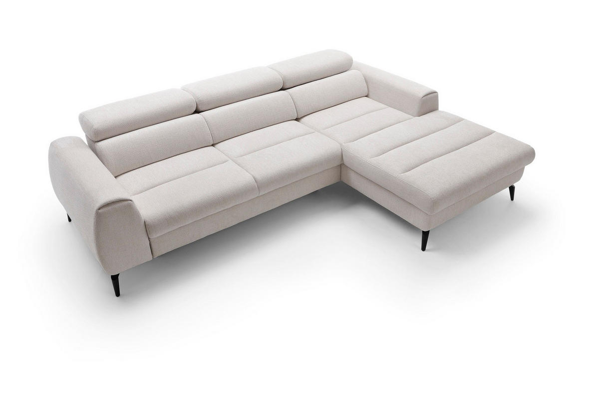 ECKSOFA NOTE Creme Chenille mit Schlaffunktion - Creme, Holz (270/184cm) - MASSENO