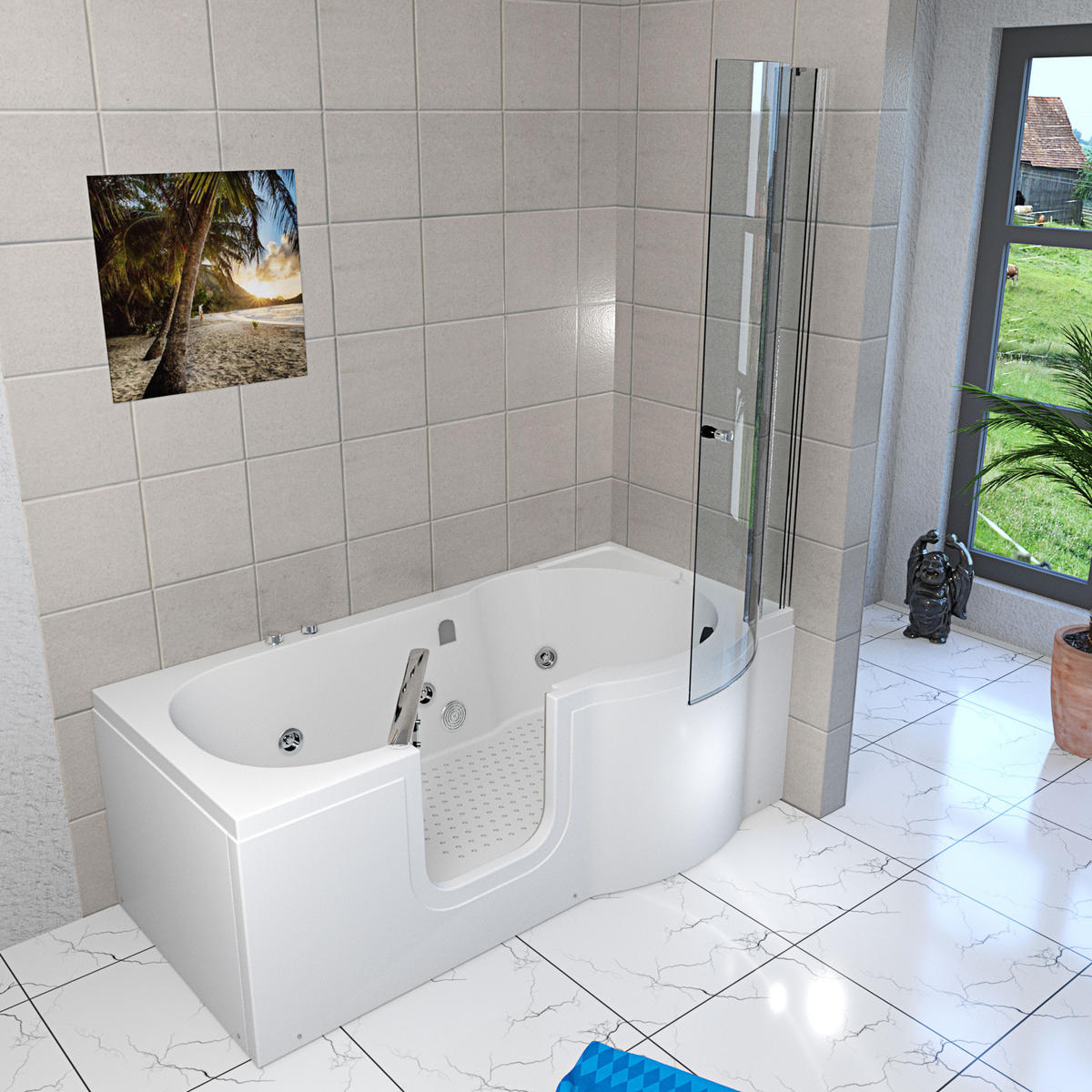 SENIORENDUSCHE Wanne Whirlpool S12D-WP-L 170x85 cm - Weiß, Glas/Kunststoff (85/200/170cm) - AcquaVapore by Sandra Jentho