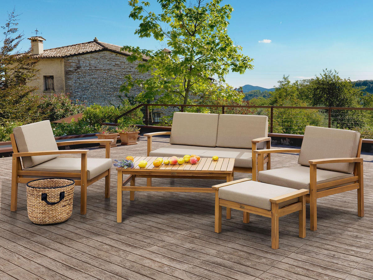 4-SITZER LOUNGE SET zertifiziertes Holz hellbraun Manila - Taupe/Hellbraun, Holz - Beliani