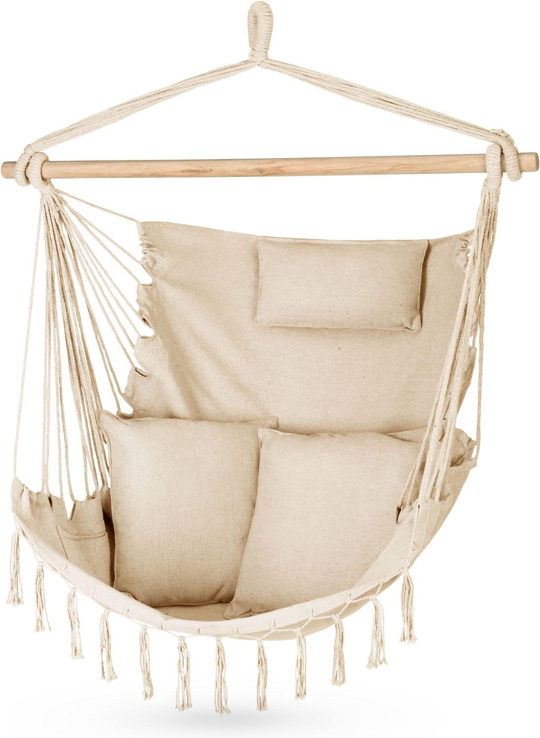 HÄNGESESSEL mit 3 Kissen 75/100/130 cm, bis 140 kg - Beige, Textil (100/130/75cm) - Outtec