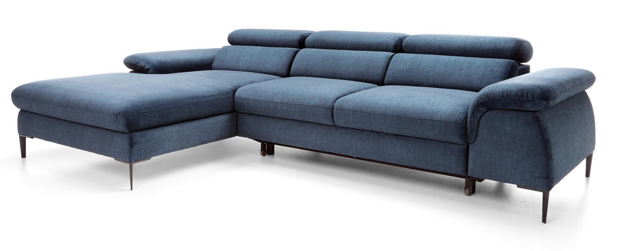 ECKSOFA L-Form 290 cm Amaro M mit Schlaffunktion, Links, Dunkelblau - Dunkelblau, Holz (288/182cm) - Emporius