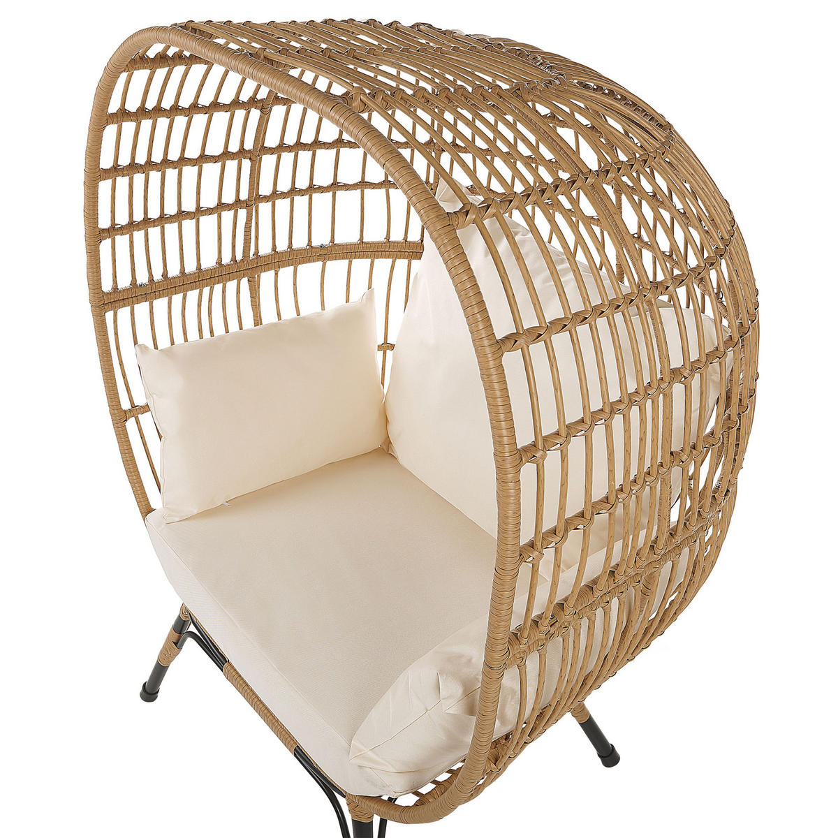 GARTENSESSEL Rattan natürlich Auflagen cremeweiß Veroli - Beige/Schwarz, Kunststoff (107/148/90cm) - Beliani