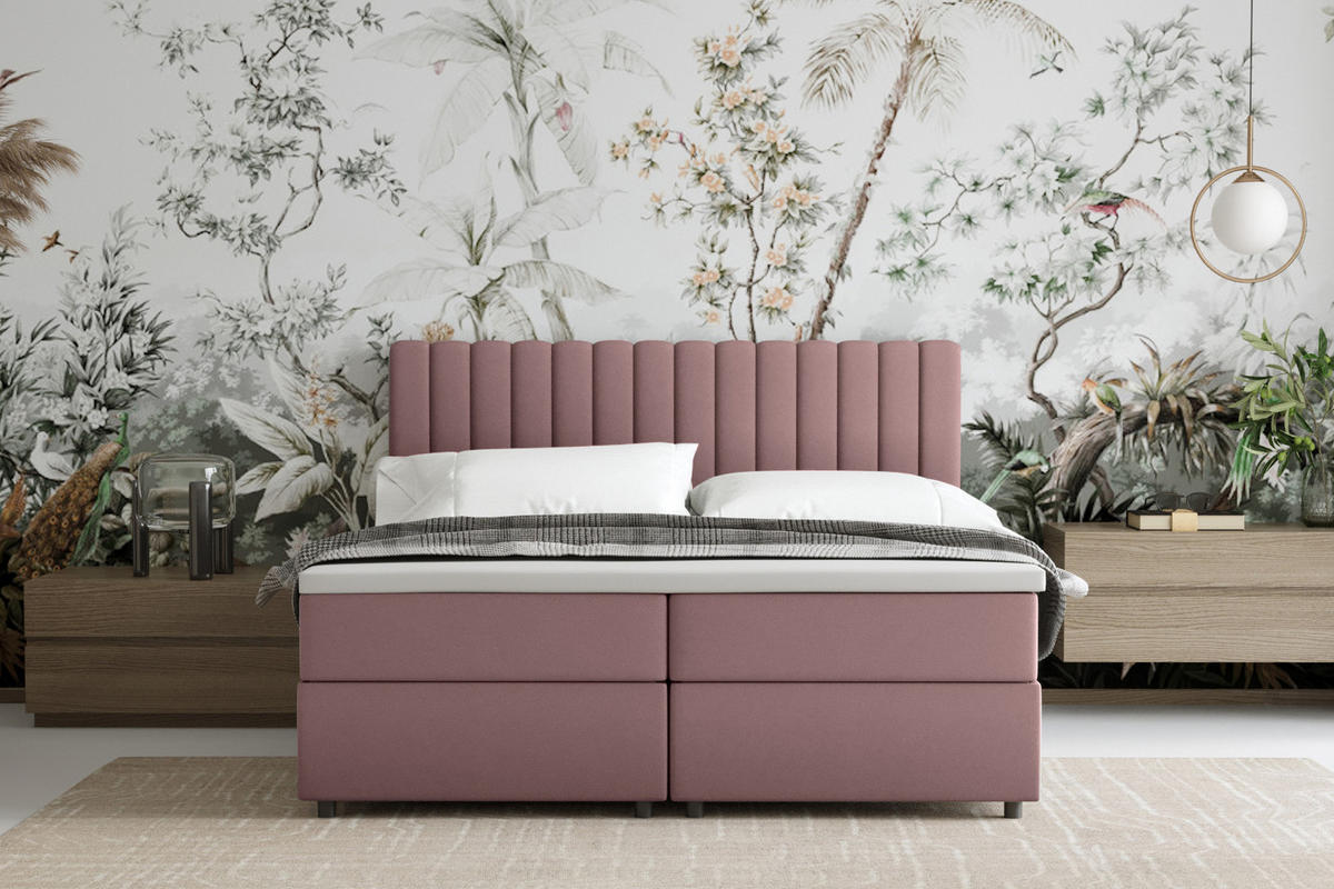 BOXBETT Everest rosa 160 x 200 cm Doppelbett mit hochwertiger Bonell-Matratze und Topper - Rosa, Holz (160/200cm) - Panda Möbel
