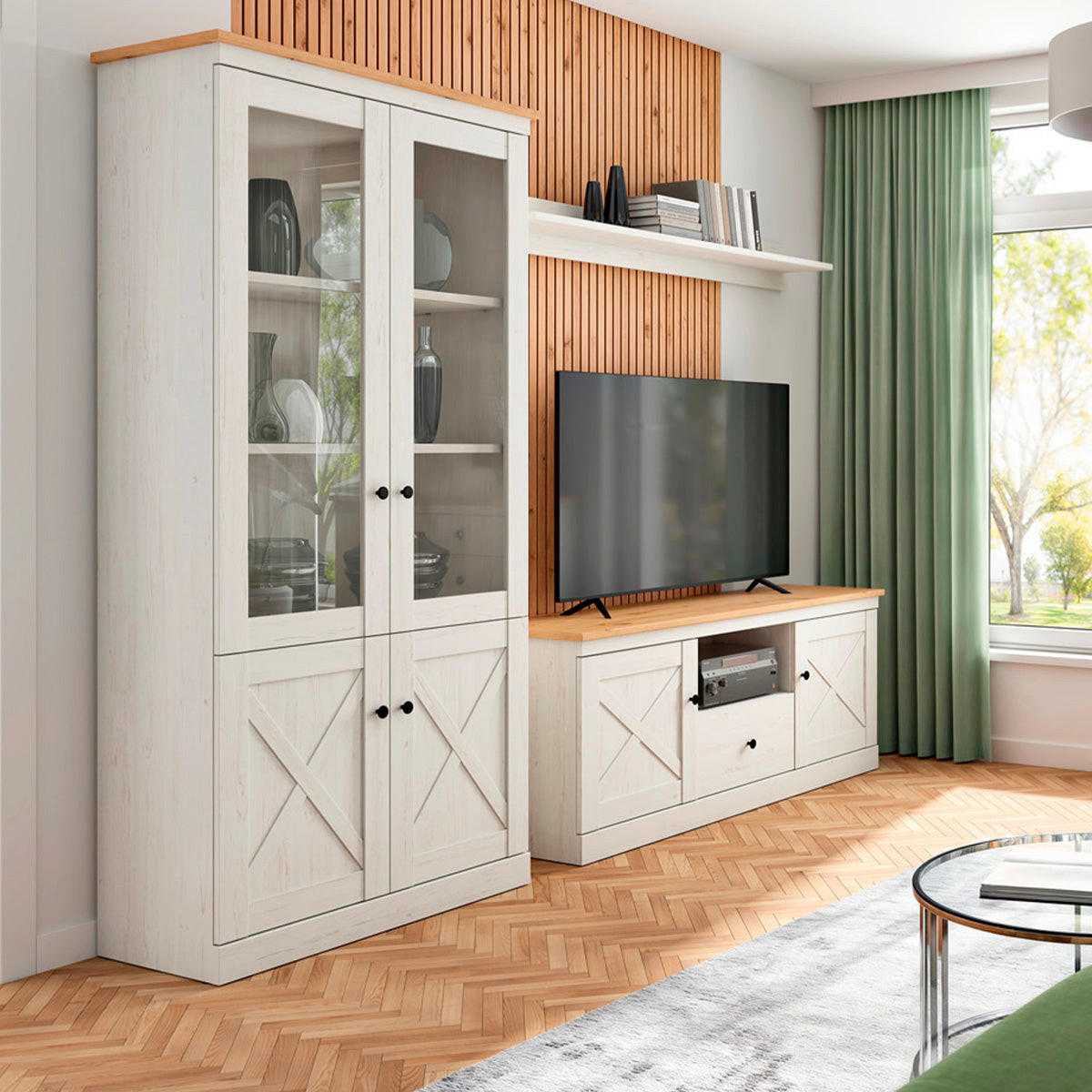 GESCHIRRSCHRANK Victoria Weiß und Holz - Weiß, Holzwerkstoff (93/200/43cm) - Petits-meubles