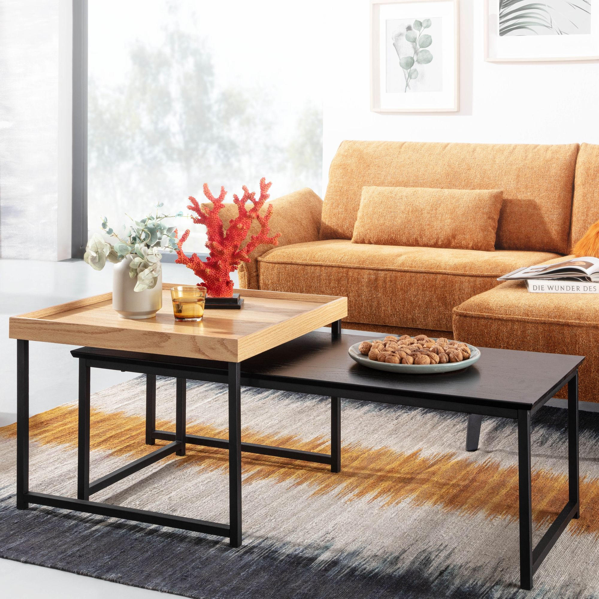 COUCHTISCH 2er Set Holz Metall Ineinanderschiebbar SILVANUS, Schwarz 110x60x45 cm - Schwarz, Holz/Metall (60/110/45cm) - KADIMA DESIGN