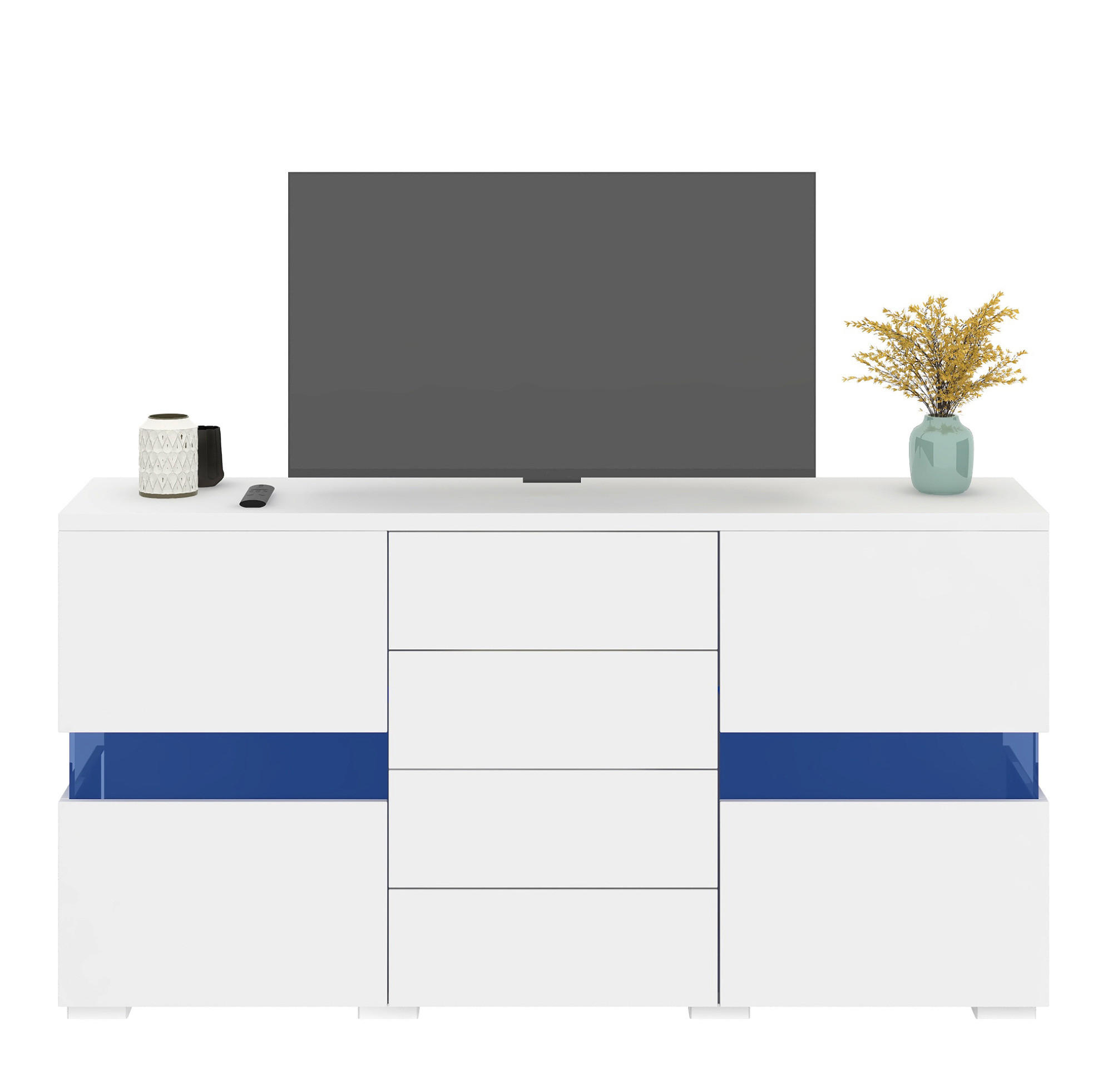 SIDEBOARD 140/35/72 cm Weiß aus MDF mit LED-Beleuchtung - Weiß, Holzwerkstoff (35/72/145cm) - OKMYHOME