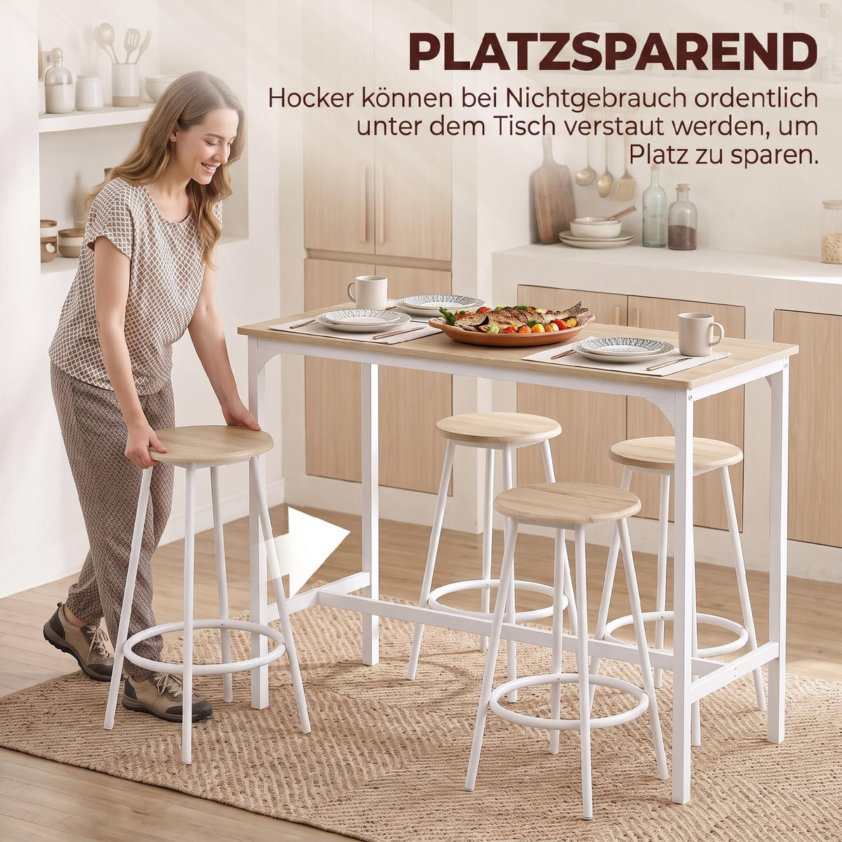 BARBORDSSET, 5-delars set, MDF, metall, ek - Ekfärgad, Träbaserade material (50/89.5/110cm) - HOMCOM