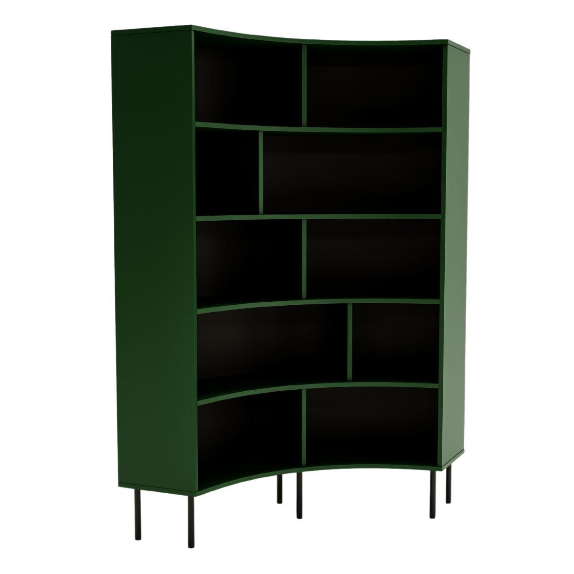 BÜCHERREGAL Horn, Grün, Bogenform, 10 Fächern - Dunkelgrün/Schwarz, Holzwerkstoff/Metall (100/181/32cm) - Skandica